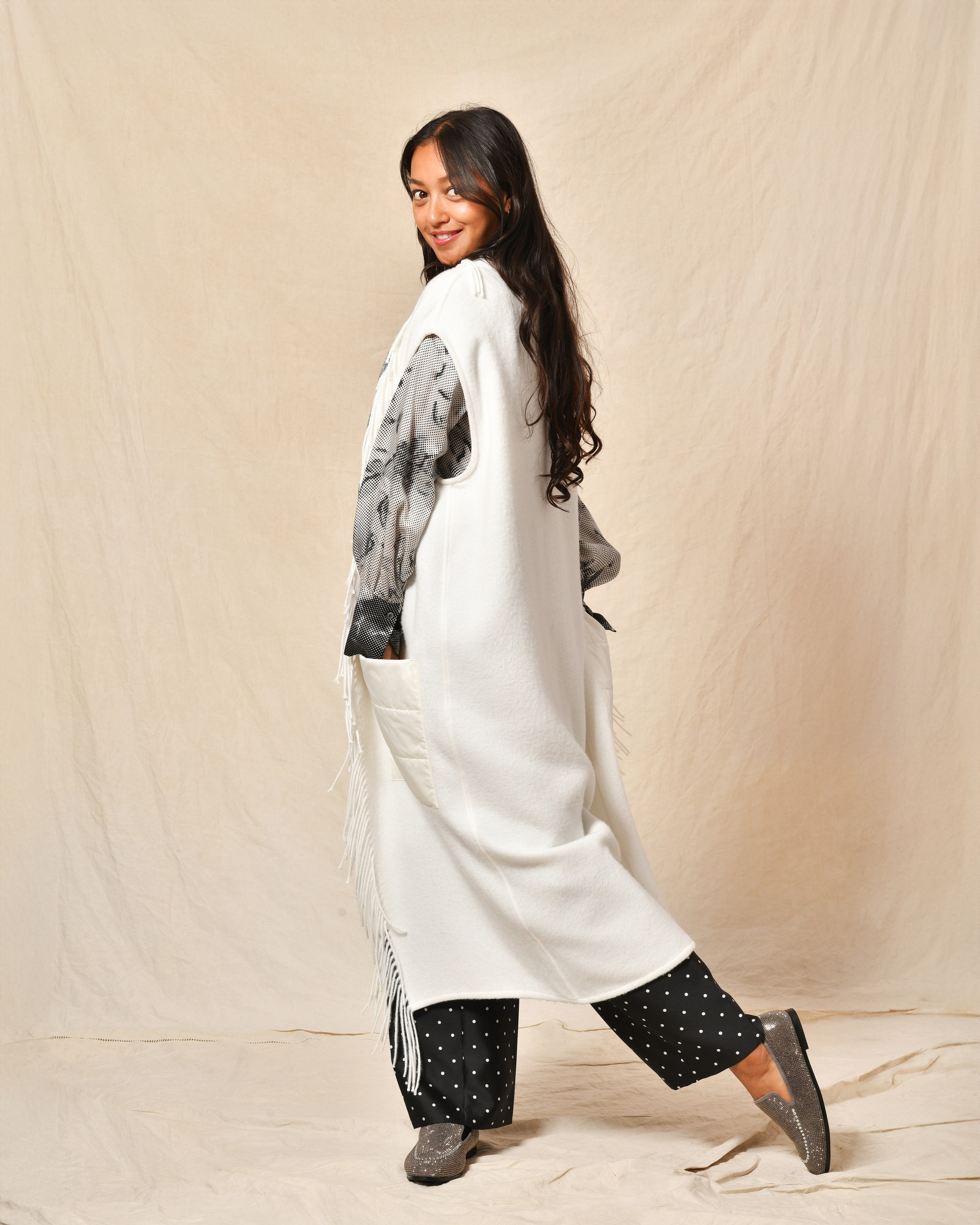 Gilet blanc à franges Clips