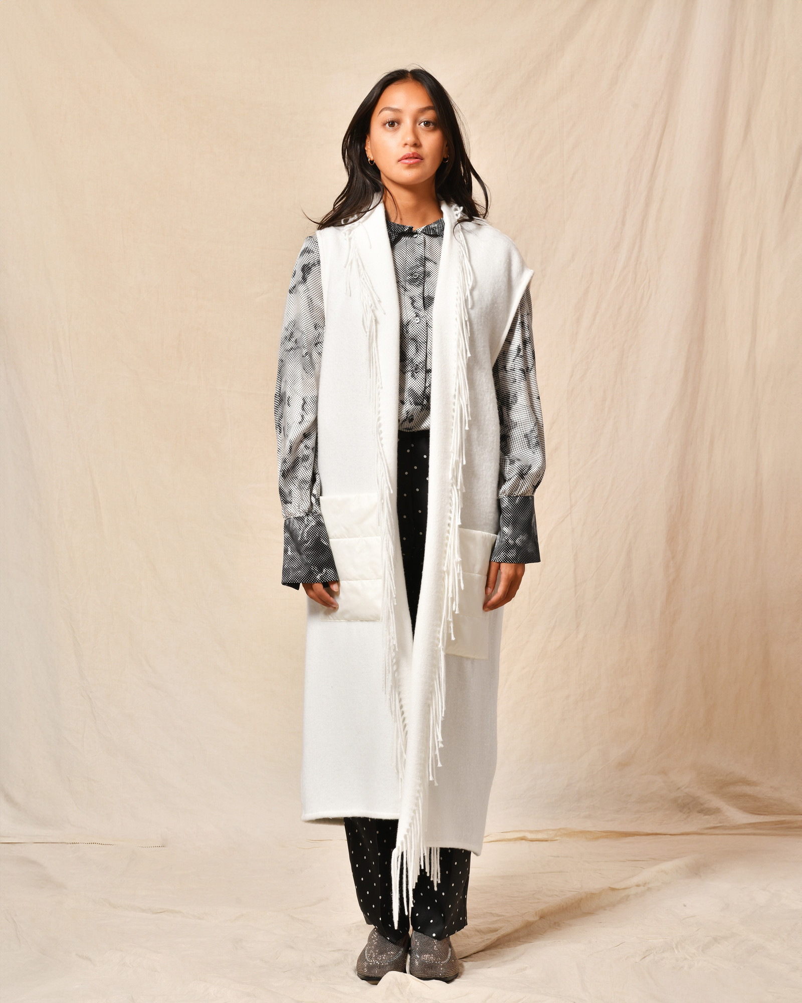 Gilet blanc à franges Clips