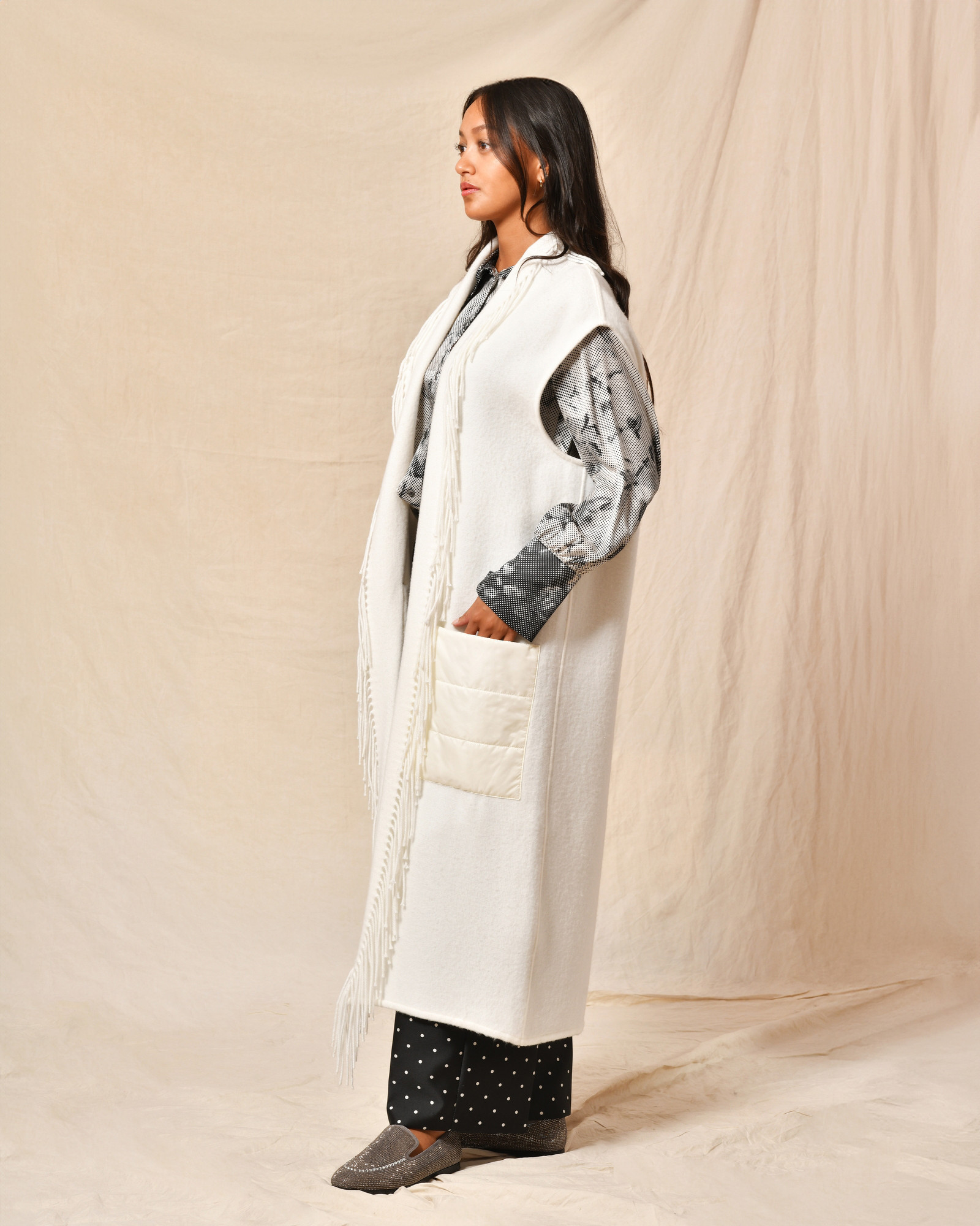 Gilet blanc à franges Clips