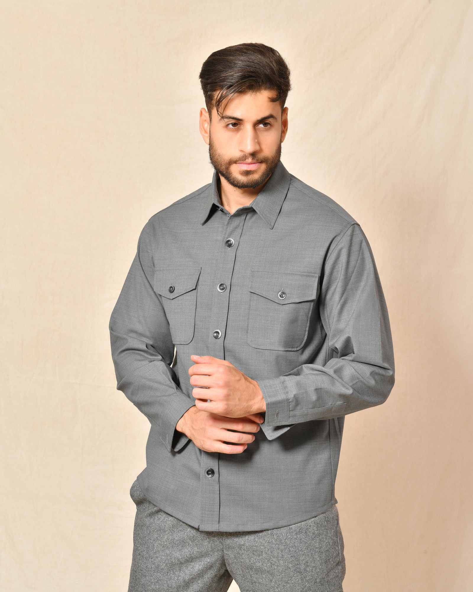 Chemise en laine grise Cruna