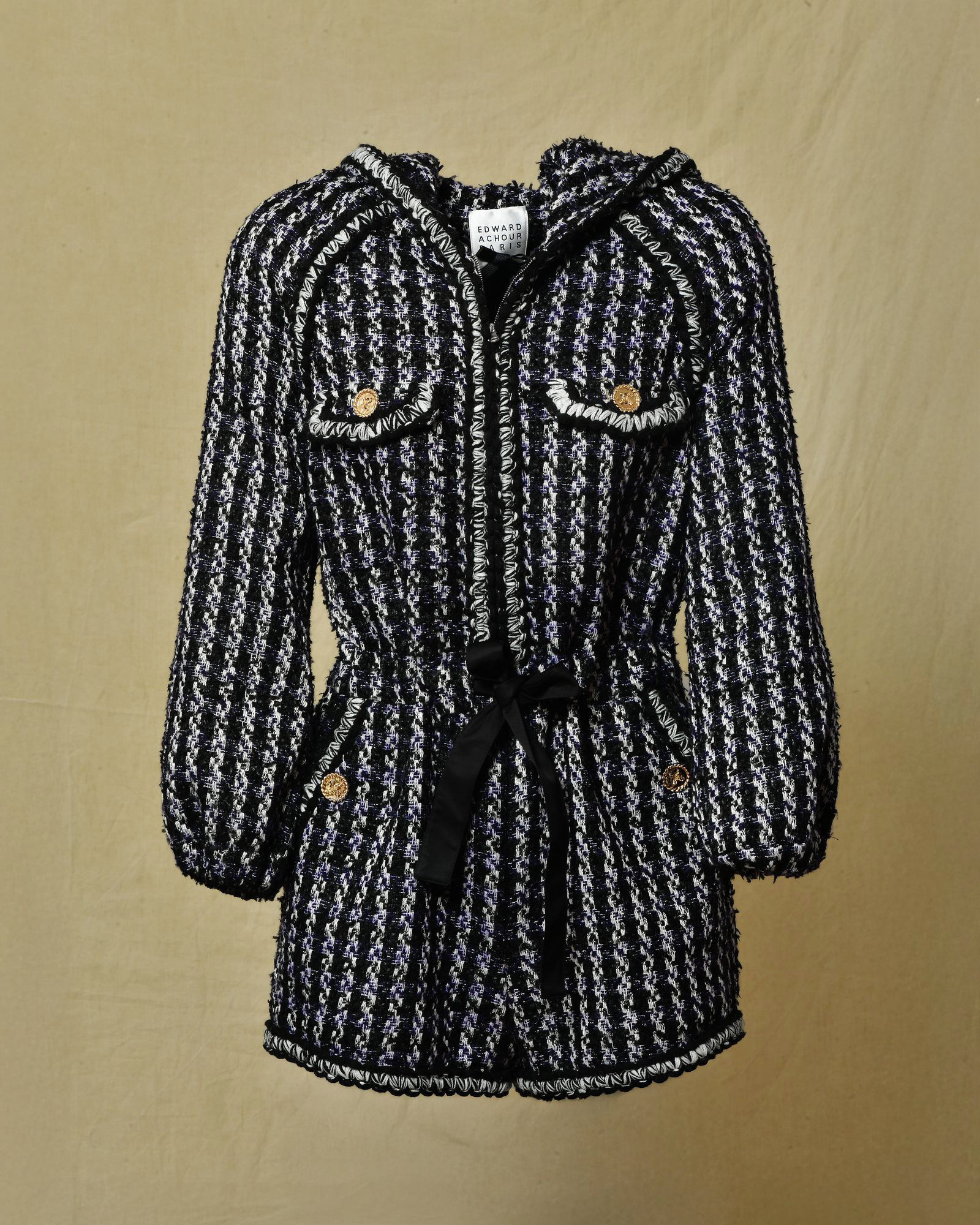 Combinaison en tweed tricolore à capuche Edward Achour