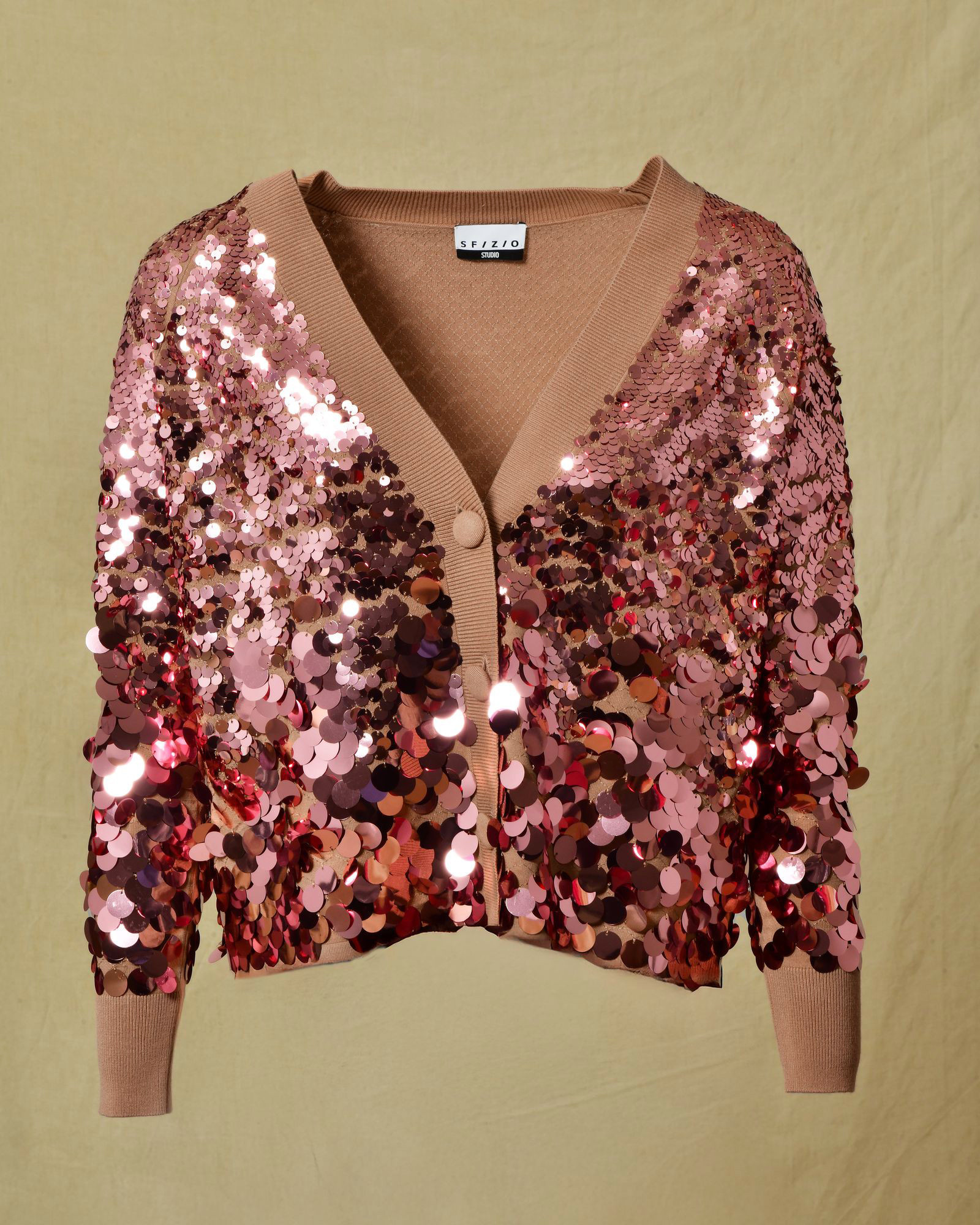 Pull beige à sequins rose Sfizio