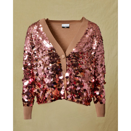 Pull beige à sequins rose Sfizio