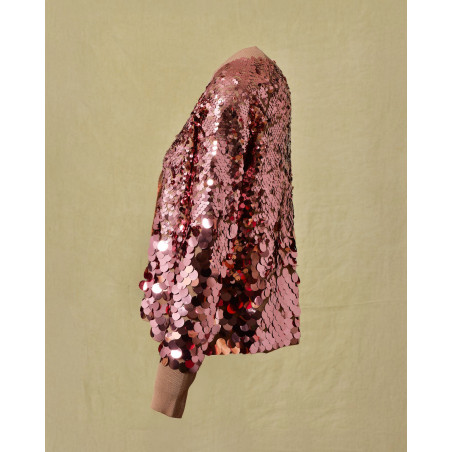 Pull beige à sequins rose Sfizio