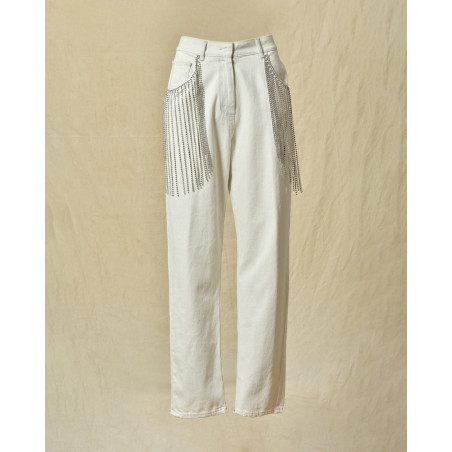 Jean en coton avec franges ornées de strass Forte Forte