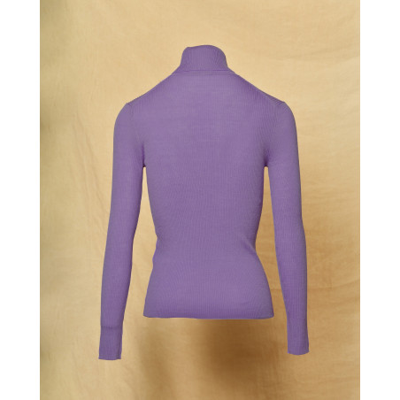 Pull en maille cotelée à col roulé violet P.A.R.O.S.H