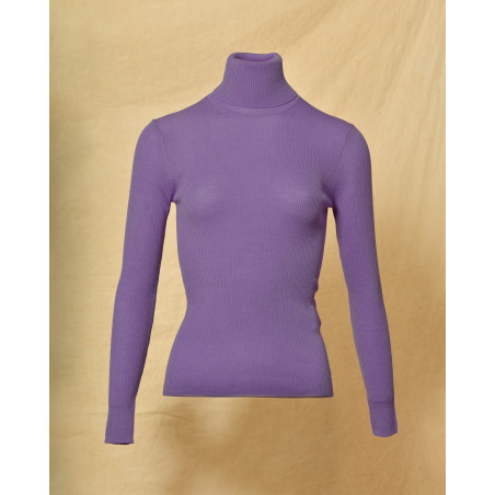 Pull en maille cotelée à col roulé violet P.A.R.O.S.H