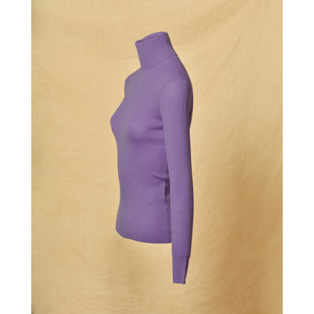 Pull en maille cotelée à col roulé violet P.A.R.O.S.H