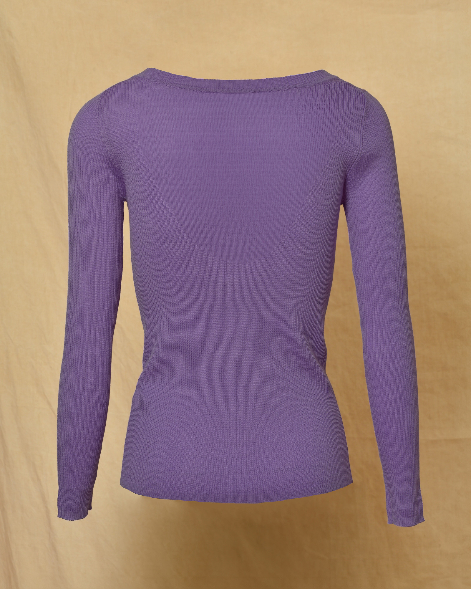 Pull en maille cotelée à col V violet P.A.R.O.S.H