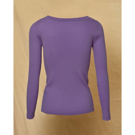 Pull en maille cotelée à col V violet P.A.R.O.S.H