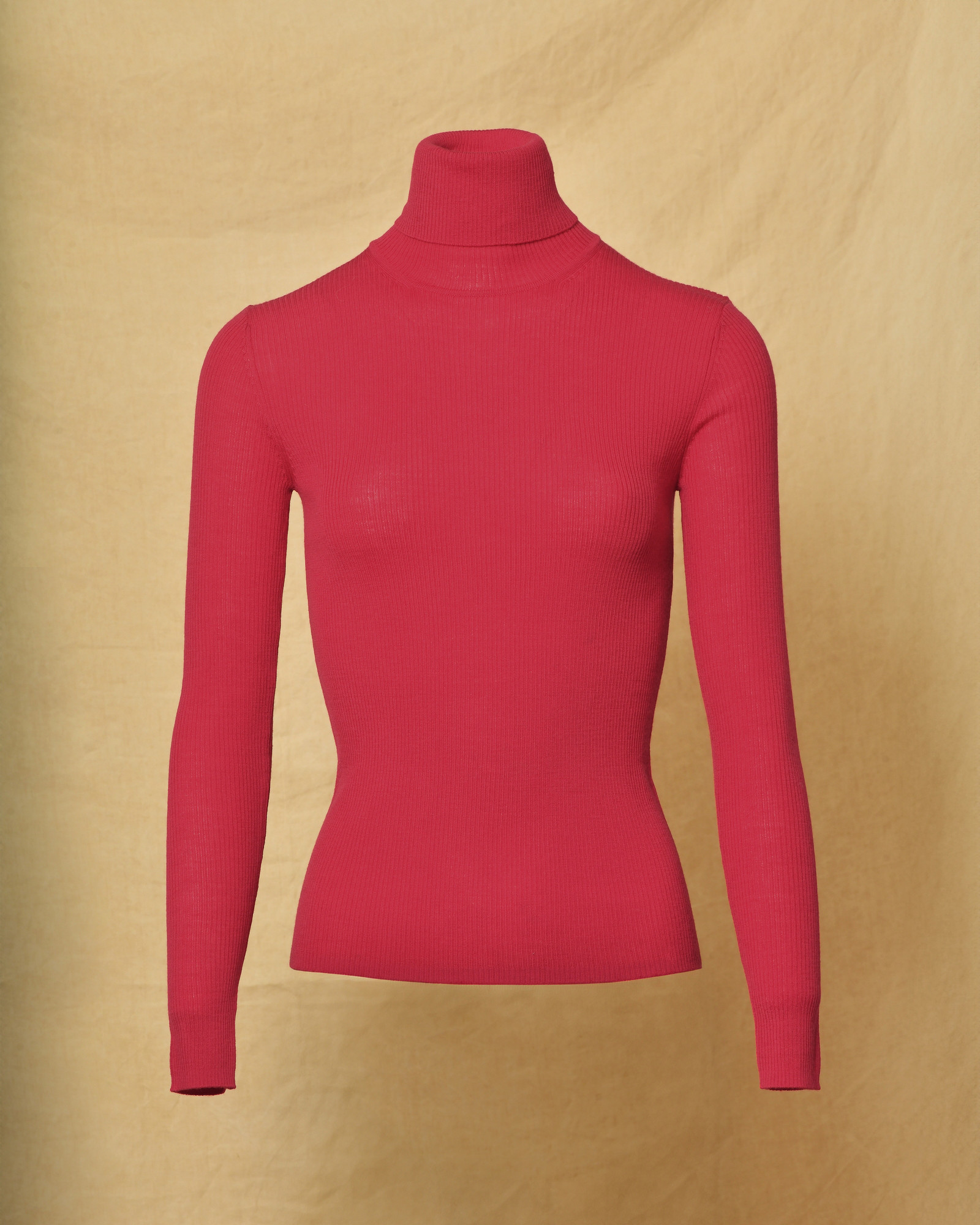 Pull en maille cotelée à col roulé rose P.A.R.O.S.H