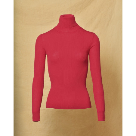 Pull en maille cotelée à col roulé rose P.A.R.O.S.H