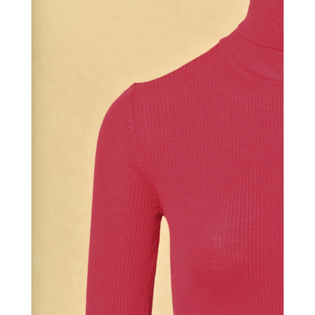 Pull en maille cotelée à col roulé rose P.A.R.O.S.H