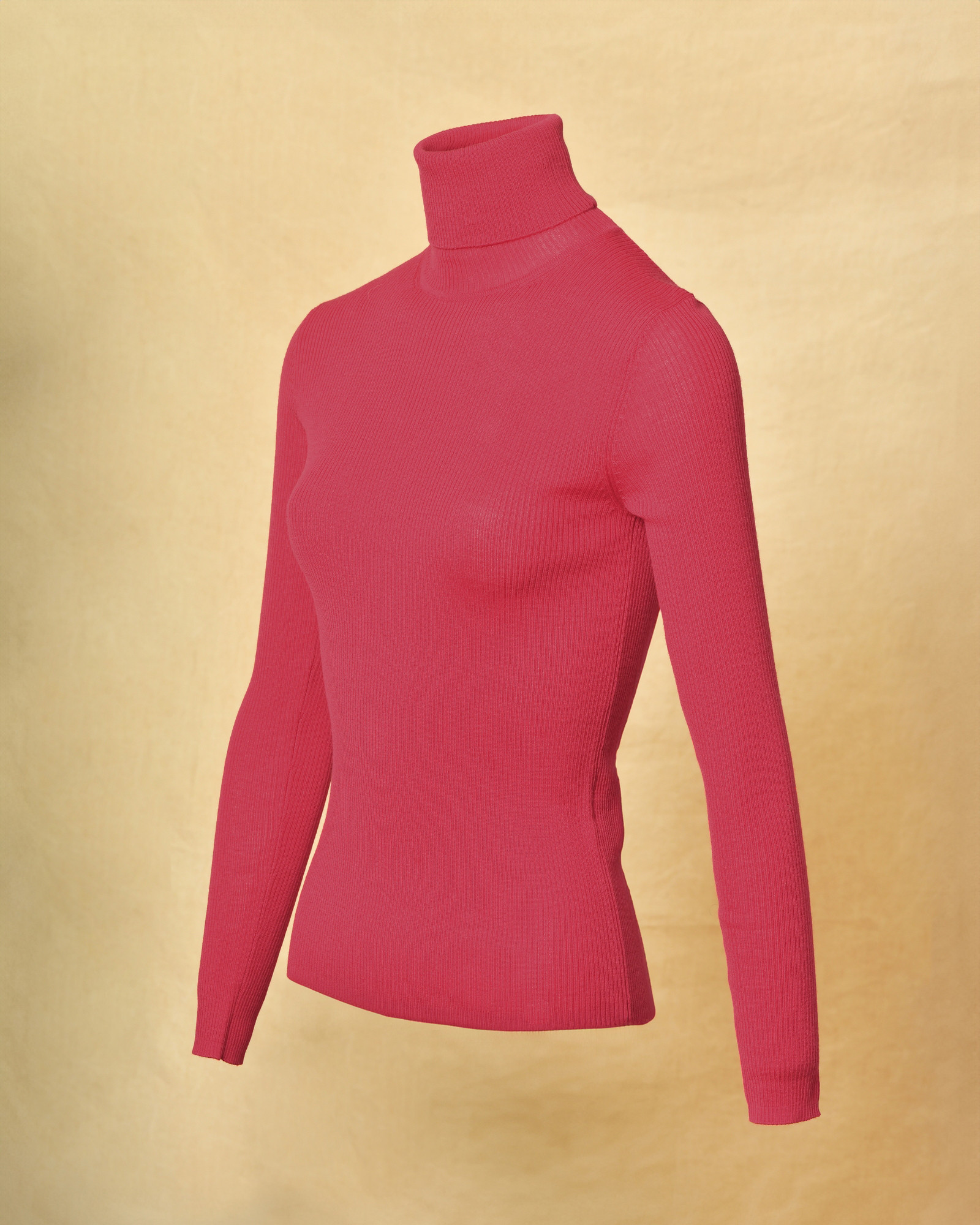 Pull en maille cotelée à col roulé rose P.A.R.O.S.H