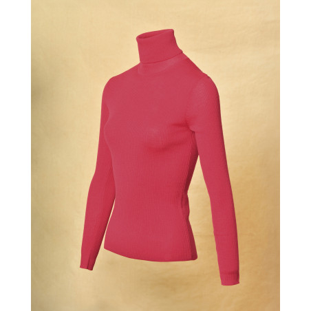 Pull en maille cotelée à col roulé rose P.A.R.O.S.H