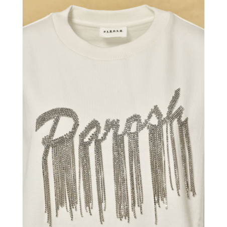 Sweat en coton blanc à strass Parosh