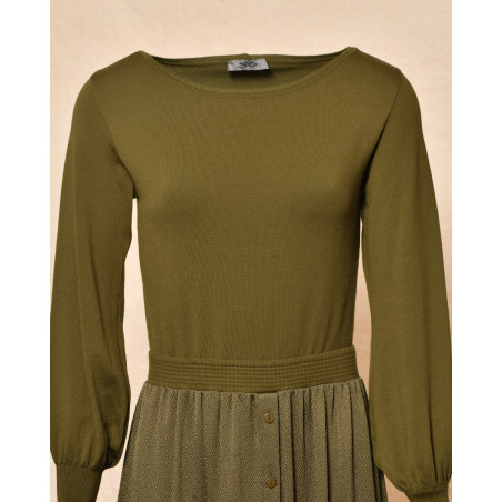 Robe en soie et laine kaki She’s So