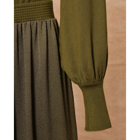 Robe en soie et laine kaki She’s So