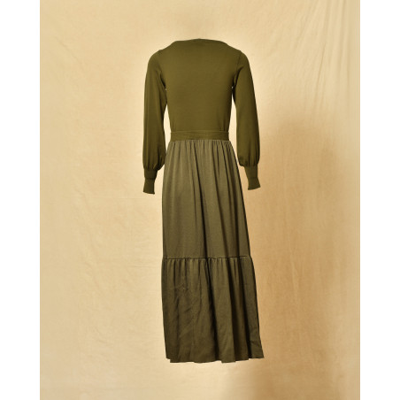 Robe en soie et laine kaki She’s So