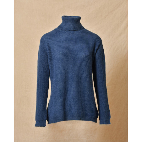 Pull col roulé bleu en mohair et laine Femmes Du Sud