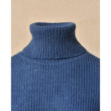 Pull col roulé bleu en mohair et laine Femmes Du Sud