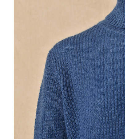Pull col roulé bleu en mohair et laine Femmes Du Sud