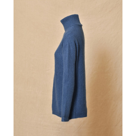 Pull col roulé bleu en mohair et laine Femmes Du Sud