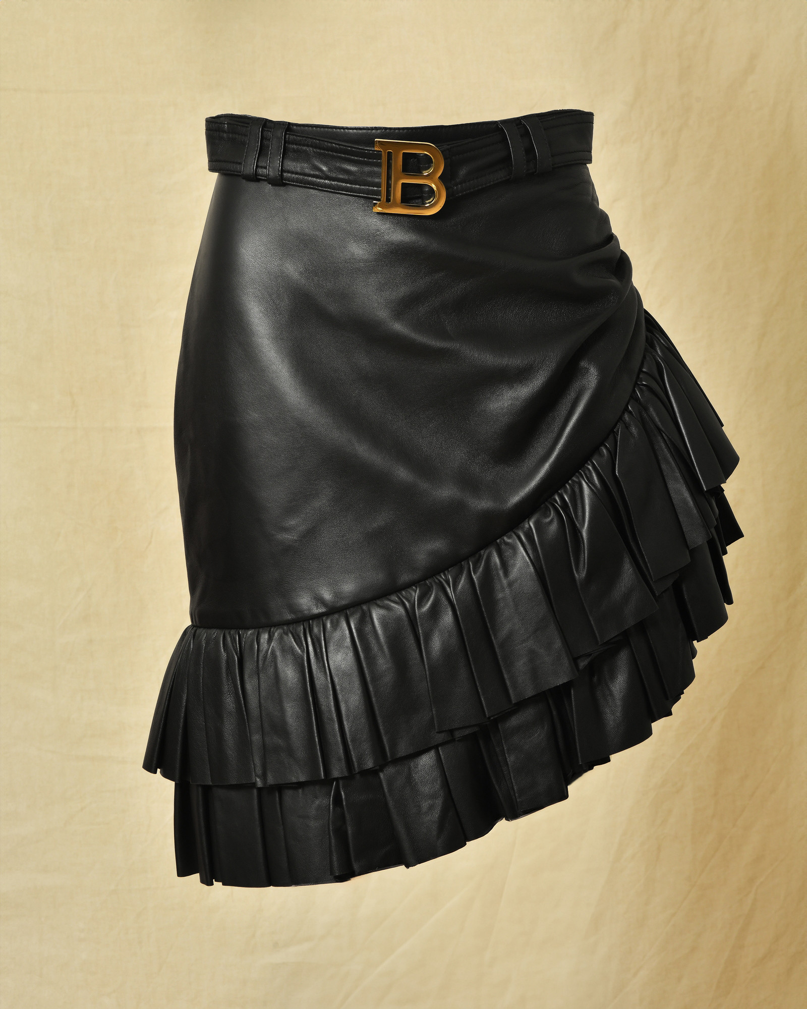 Jupe en cuir noir Balmain