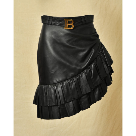 Jupe en cuir noir Balmain
