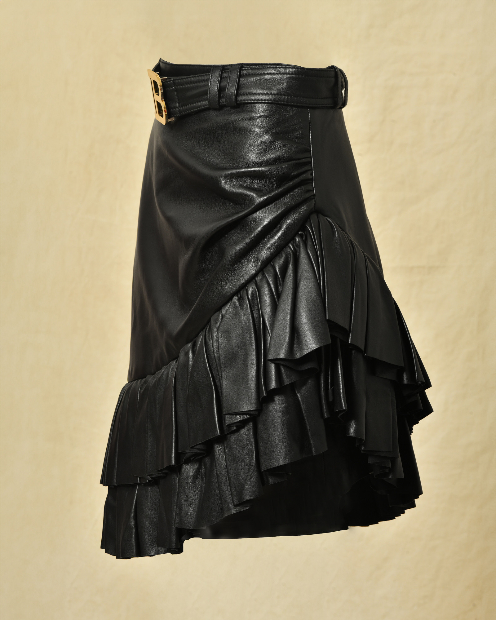 Jupe en cuir noir Balmain