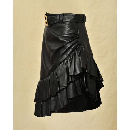Jupe en cuir noir Balmain