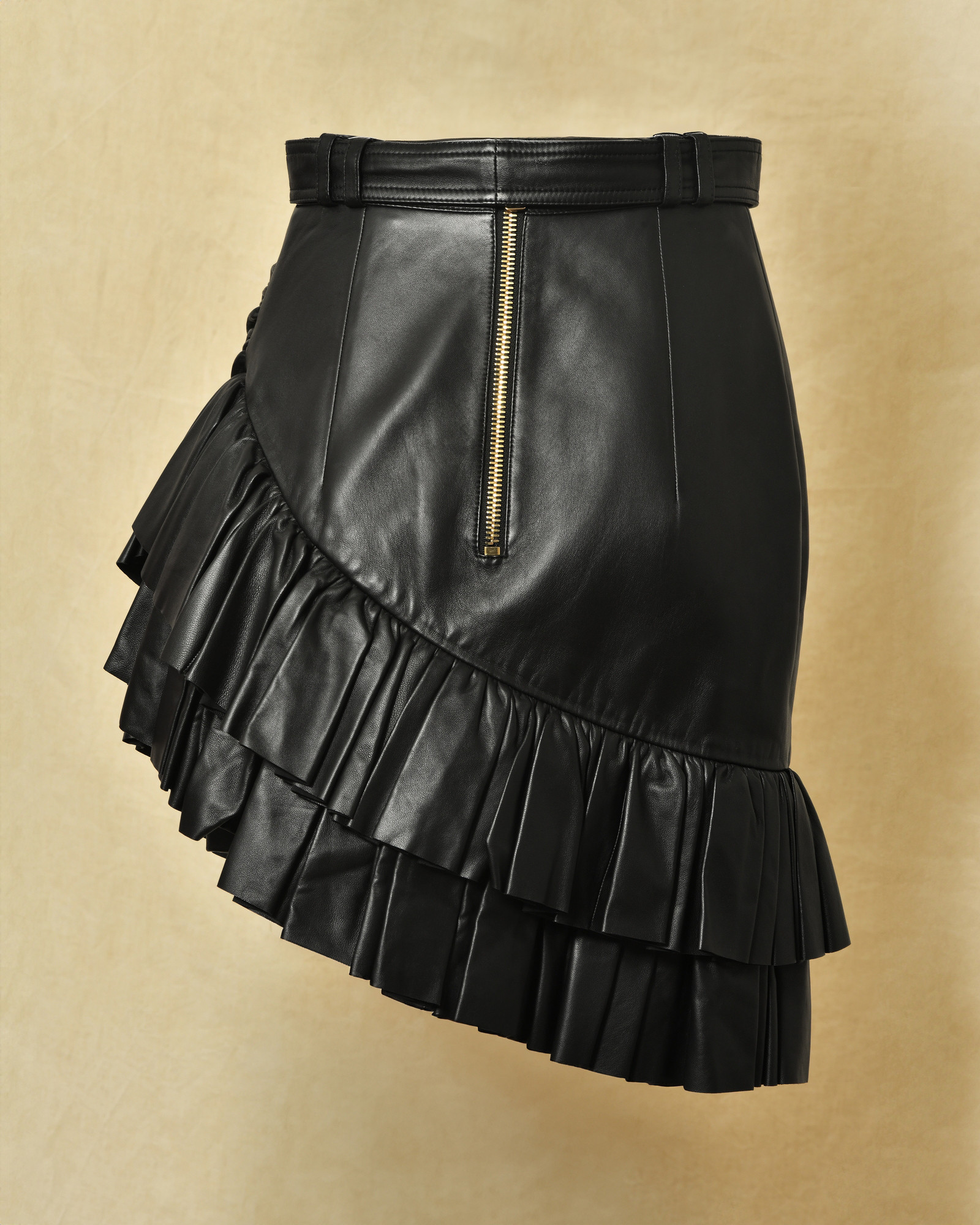 Jupe en cuir noir Balmain