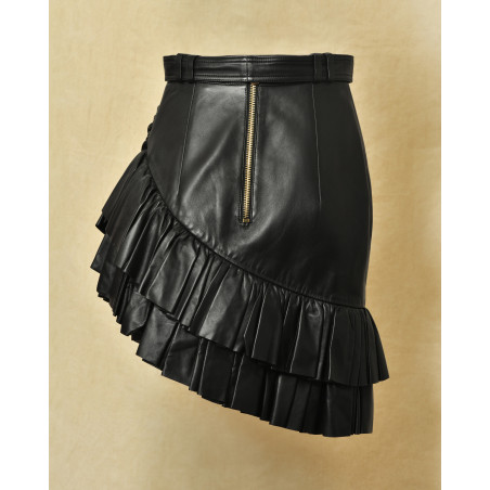 Jupe en cuir noir Balmain