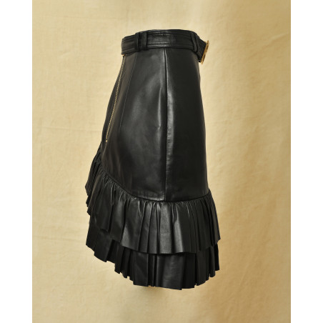Jupe en cuir noir Balmain