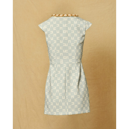 Robe bleu à col chaîne et foulard Elisabetta Franchi