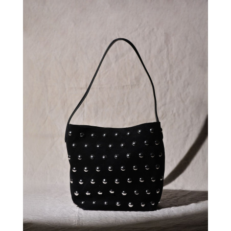Sac en cuir noir à clous Liviana Conti