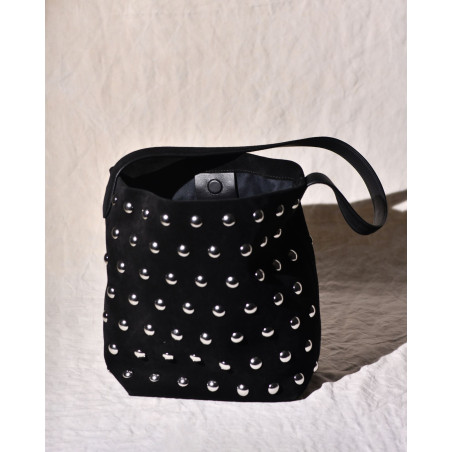 Sac en cuir noir à clous Liviana Conti