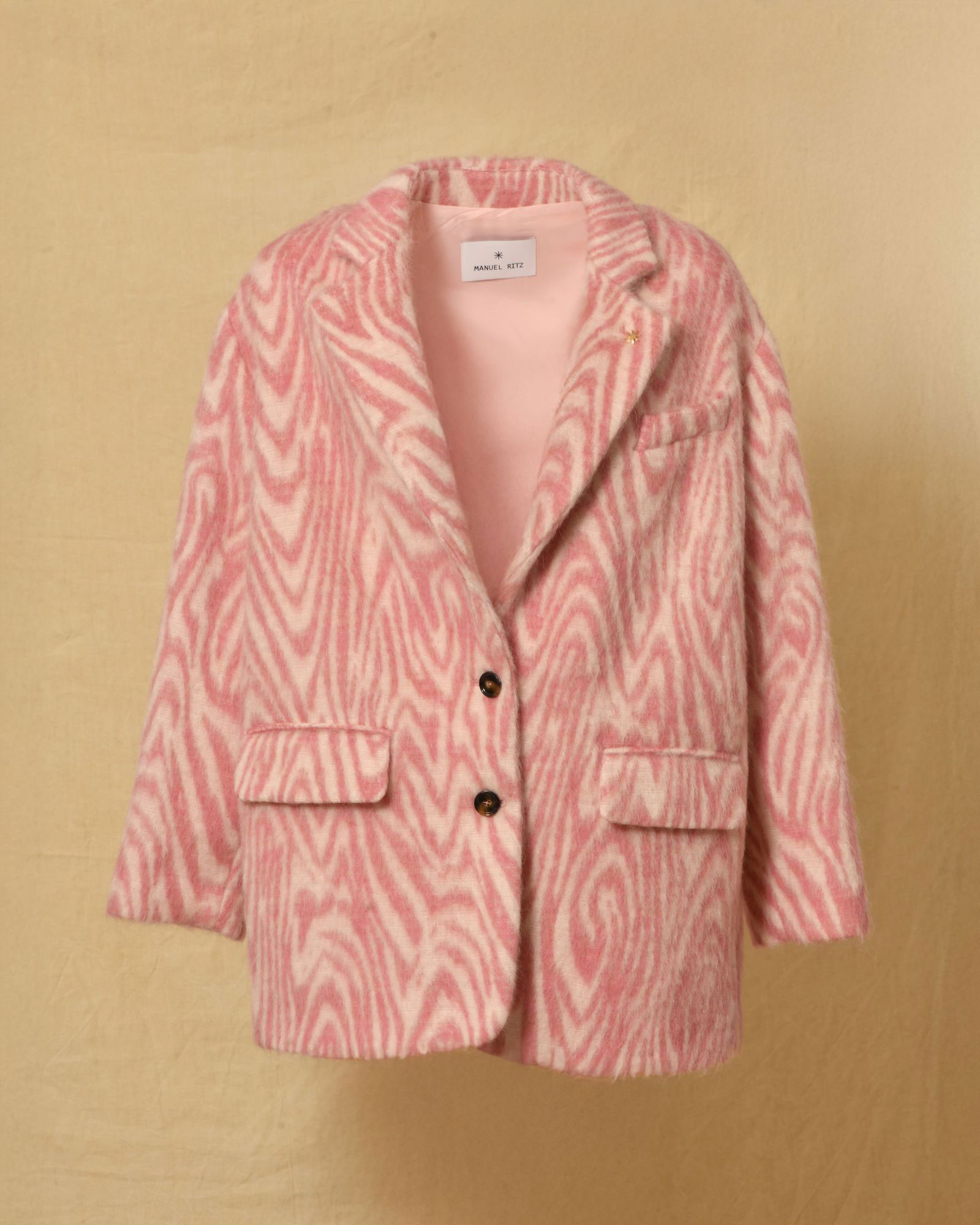 Manteau en laine rose à motifs Manuel Ritz