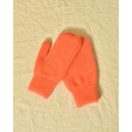 Moufles en angora corail Ka