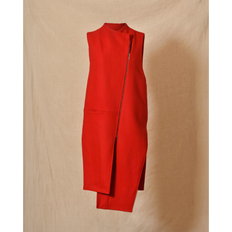 Gilet long rouge à fermeture zippée asymétrique Malloni