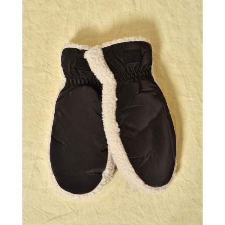 Moufles doublées effet mouton noir Ka