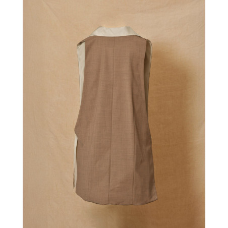 Veste tailleur sans manches beige à col contrastant Malloni