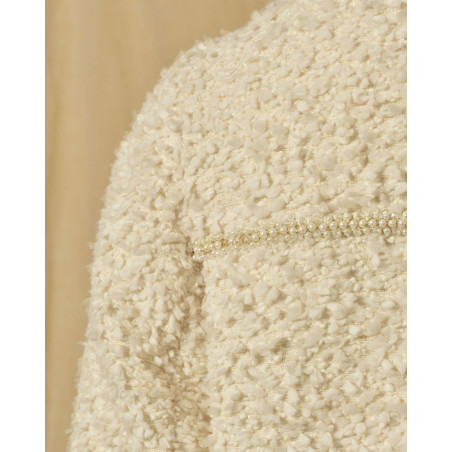 Veste longue en tweed écru et finitions perlées Edward Achour