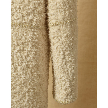 Veste longue en tweed écru et finitions perlées Edward Achour