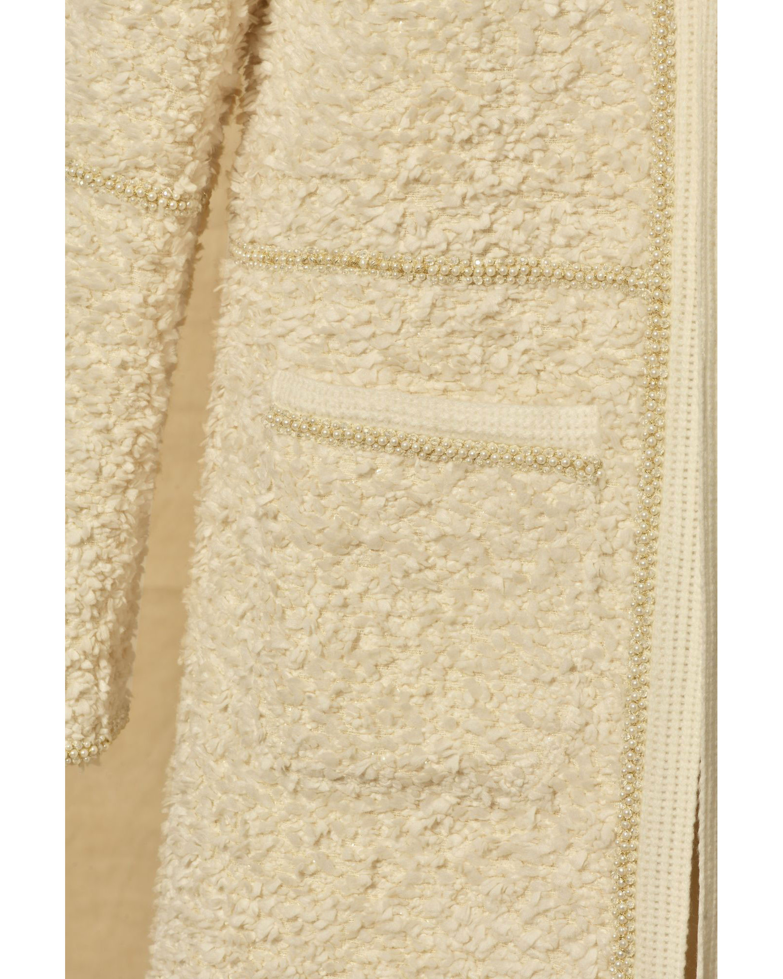Veste longue en tweed écru et finitions perlées Edward Achour