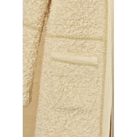 Veste longue en tweed écru et finitions perlées Edward Achour