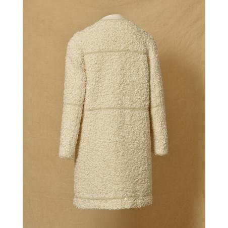 Veste longue en tweed écru et finitions perlées Edward Achour