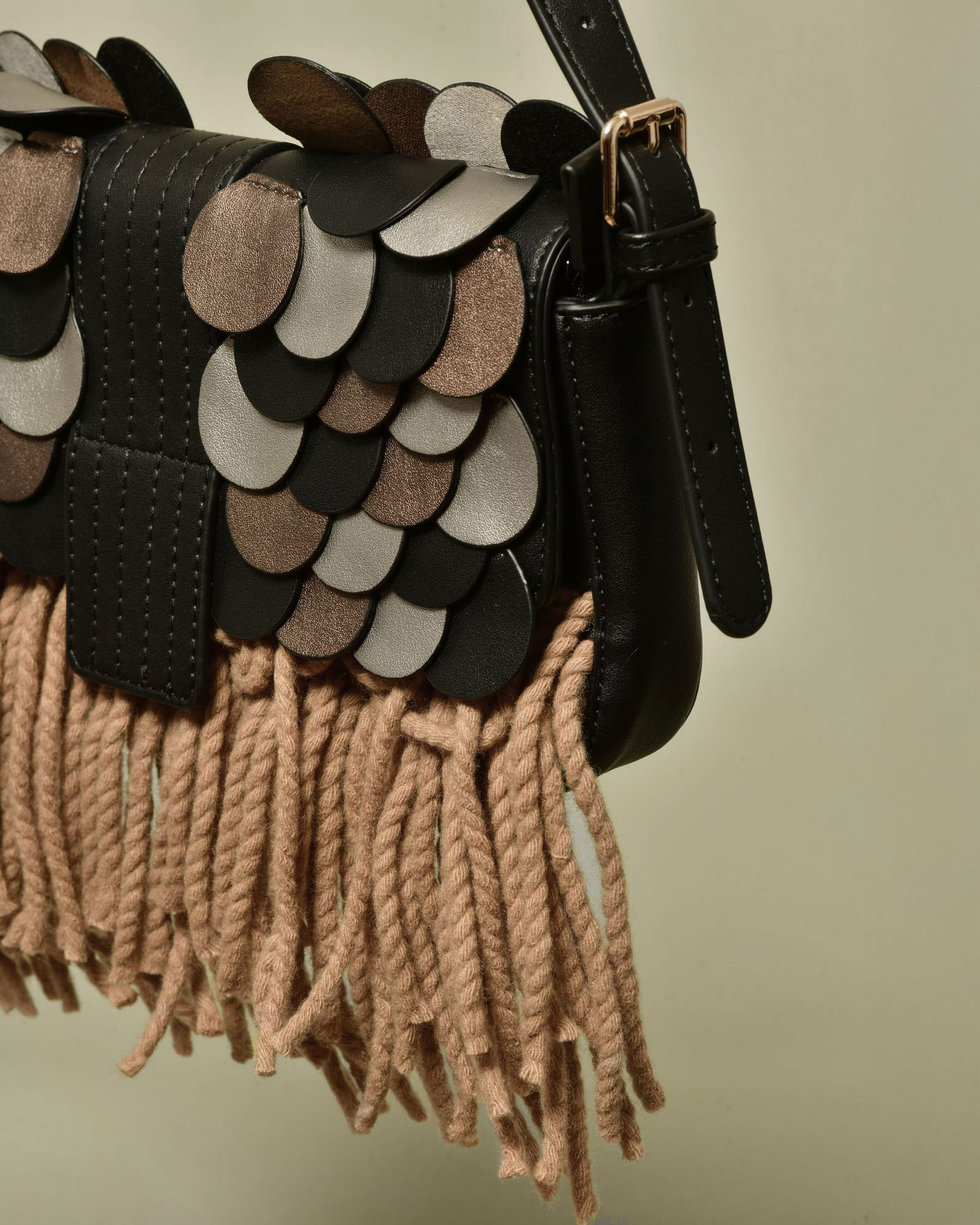 Sac à empiècements et franges en laine La Milanesa