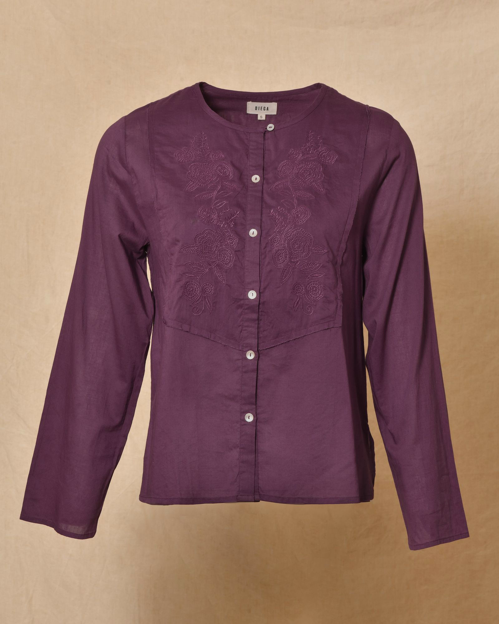 Blouse brodée boutonnée violette Diega