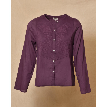 Blouse brodée boutonnée violette Diega
